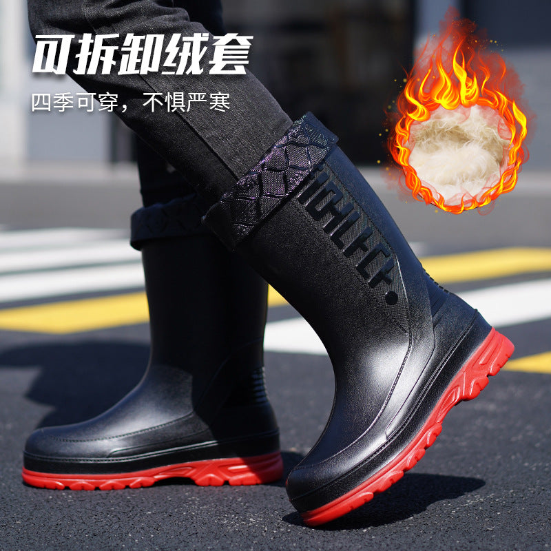 Korean Men's Mid-Calf Rain Boots, Trendy Rainy Day Rain Boots, Waterproof, Non-Slip, Wear-Resistant, Thick-Soled Men's Rubber Shoes, Water Shoes Wholesale