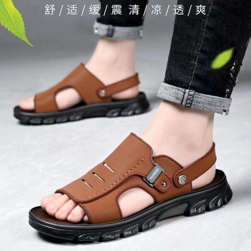 A generation of men's sandals non-slip summer casual middle-aged dad beach sandals wear soft bottom leather sandals
