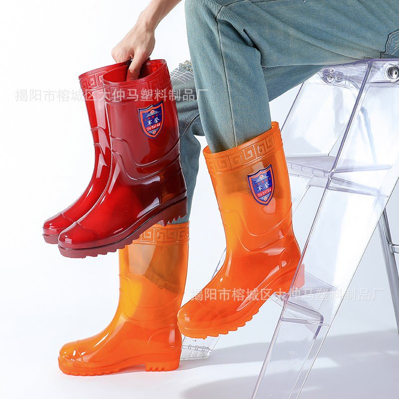 Men's Water Shoes, Quick-Drying, Unlined Rain Boots, Mid-Calf Transparent Rain Boots, Slip-Resistant, Waterproof Boots, Brown Rubber Shoes