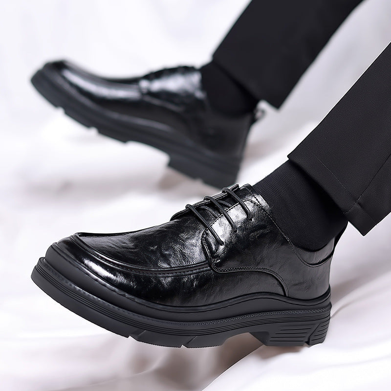 Men's New Formal Dress Shoes, Trendyy and Versatile Business Casual Shoes, Men's Thick-Soled Flats, Fashionable 3-Hole Lace-Up Leather Shoes