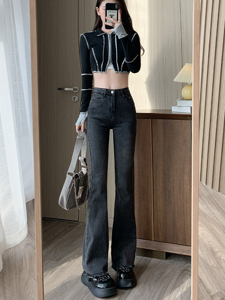 High-Waisted Bootcut Jeans for Women 2025 Summer New American Hot Girl Elastic Slimming Look Slimming Look Draped Floor-Length Pants