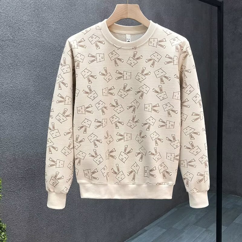 Printed Autum and Winter Sweatshirts for Spring and Autum, Korean Style New Round Neck Loose Tops, Hong Kong Style Trendyy New Styles for Men