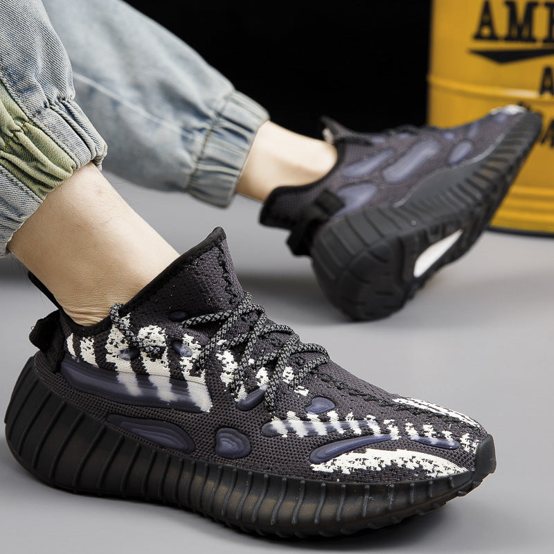 Coconut Shoes Men's Flying Mesh Breathable Night Fluorescent Casual Sneakers Men's Popcorn Sole Lightweight Running Trendy Shoes