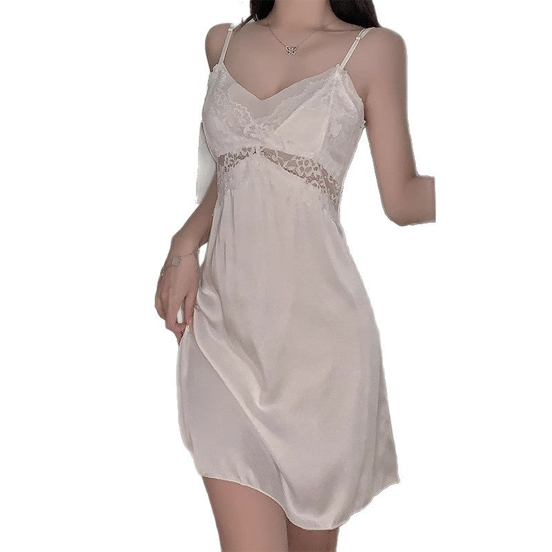 Sexy Pajamas for Women Pure Lust Style 2025 Spring and Summer New Mesh Lace with Breast Pad Suspender Nightgown Nightgown Set
