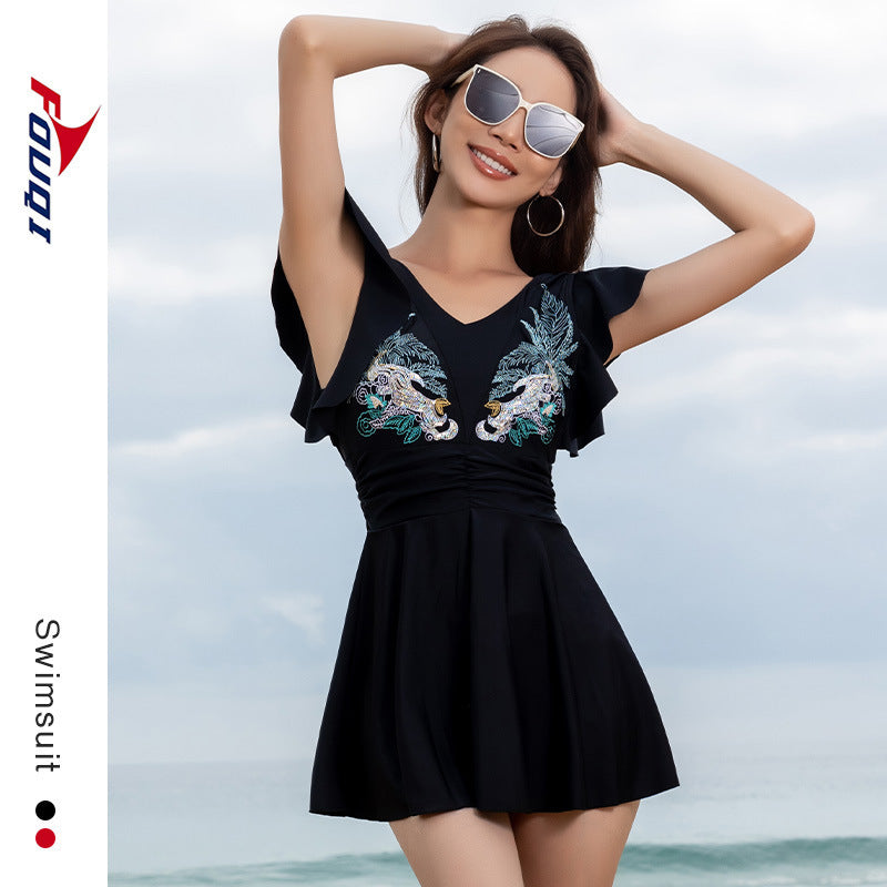 New Swimwear Women's Slim Belly Covering Skirt Swimwear Gather-up Conservative plus size Swimwear Hot Spring Swimwear