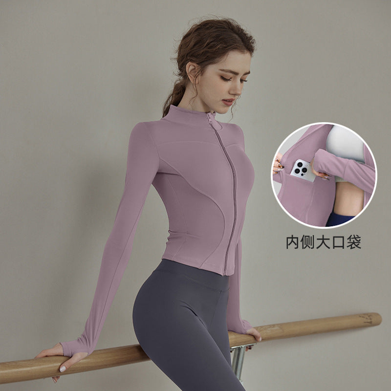 Beautiful and Slimming Yoga Clothes for Women in Spring, Quick-Drying Running Clothes, Outdoor Sports Jackets, Long-Sleeved Fitness Clothes, Waist-Cinching Tops
