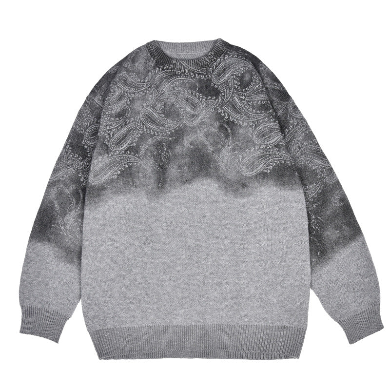 Cashew Flower Tie-Dye Sweater Men's Winter Ins Trendy Sweater Design Niche plus size Loose Round Neck Sweater
