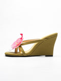 Cross-Border Large Size Women's Shoes Square Toe Wedge Heel Flip-Flops Outer Wear Half-Drag Wedge High Heels Women's Thai Niche Flower Sandals