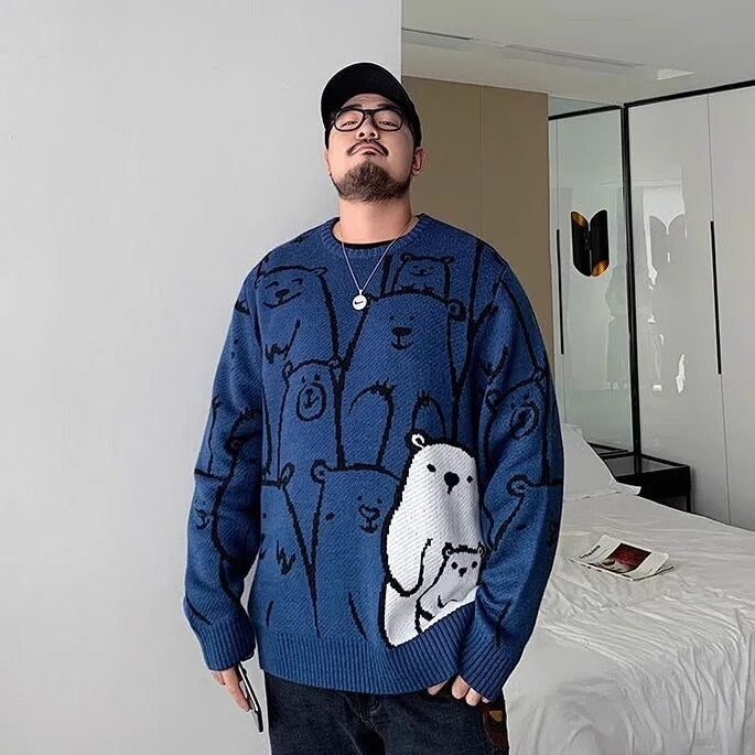 Trendy Brand plus size Men's Autumn and Winter Fake Two-piece Sweater Pullover Fatty Plus Plus Casual Fashion Loose Knitted Sweater