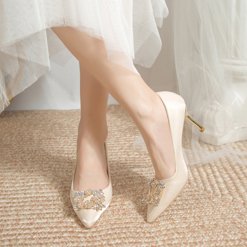 Main Wedding Dress, Wedding Shoes, French-Style High-End Niche Bridal Shoes, Xiuhe High Heels, Stiletto Heels, Champagne Color, Commuting