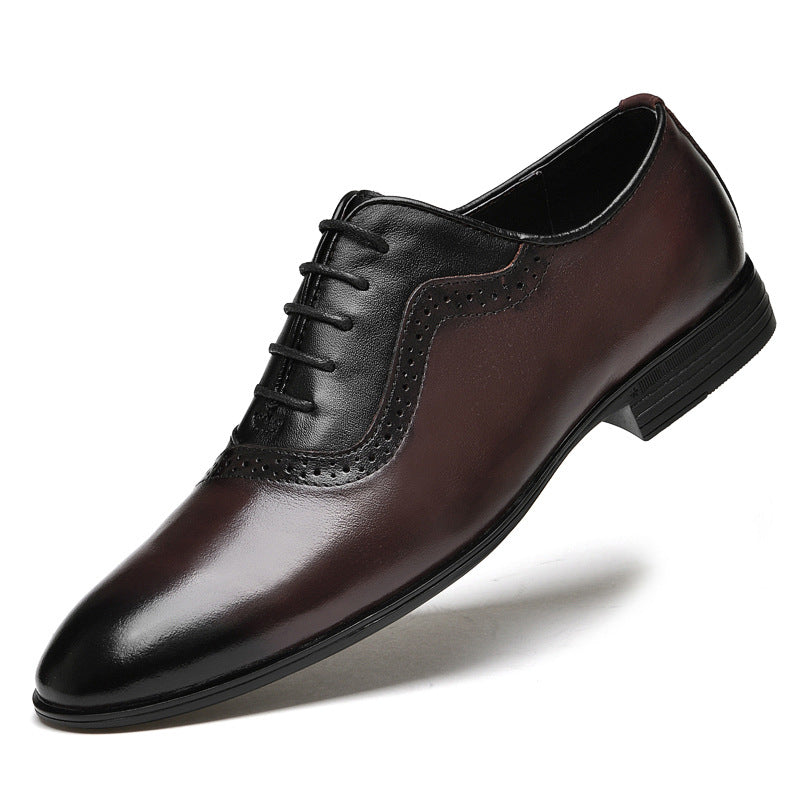 Spring and Autumn men's Brogue leather shoes British pointed Business Formal wear genuine leather men's shoes Oxford single-layer shoes wedding shoes men's shoes