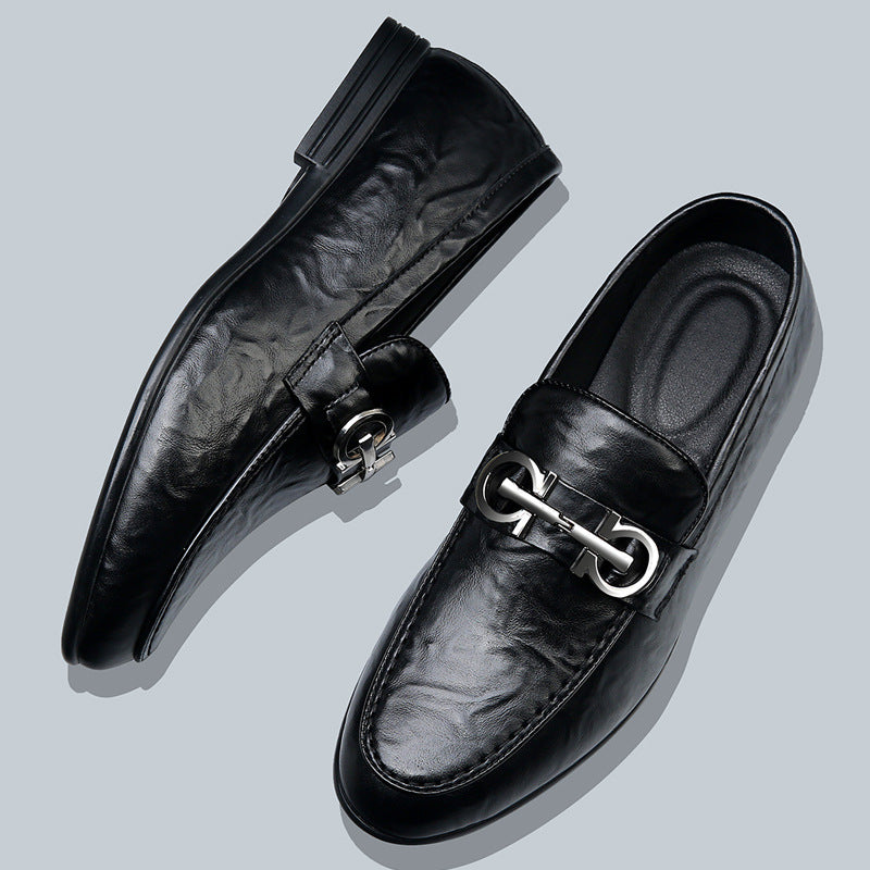 Doug Shoes Men's Genuine Leather Spring New Casual Leather Shoes Men's Korean-style British-style Slip-on Lazy Loafers