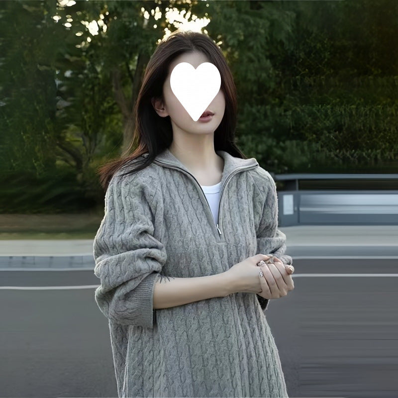 Advanced Sense Twist Lapel Sweater Women's 2024 Autumn and Winter New Style Elegant Thickened Loose All-match Sweater Top Trendy