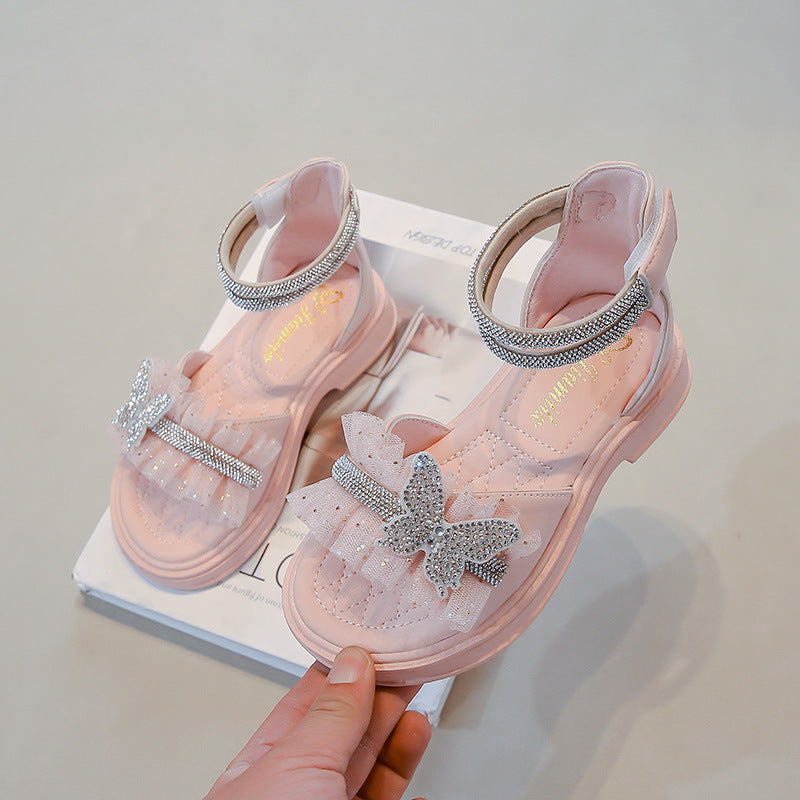 Girls Sandals 2025 Summer New Medium and Large Children's Roman Shoes Open Toe Fashion Bow Little Girls Princess Shoes Trendy