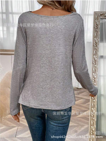 2023 New Women's Long-Sleeved Tops, Solid Color Draped Collar T-Shirts, Loose, Casual, Stylish, Versatile