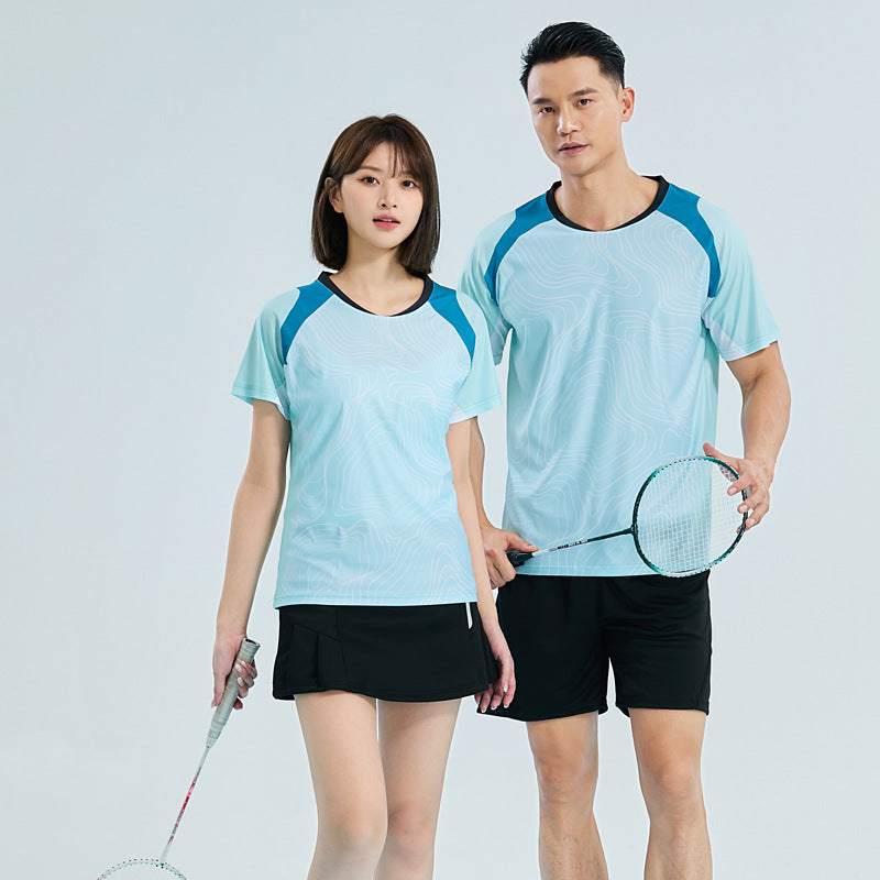 Quick-Drying Breathable Adult Table Tennis Uniforms, Couple's Short-Sleeved Badminton Uniforms, Tennis Sports Training Uniforms, Running Uniforms with Printing