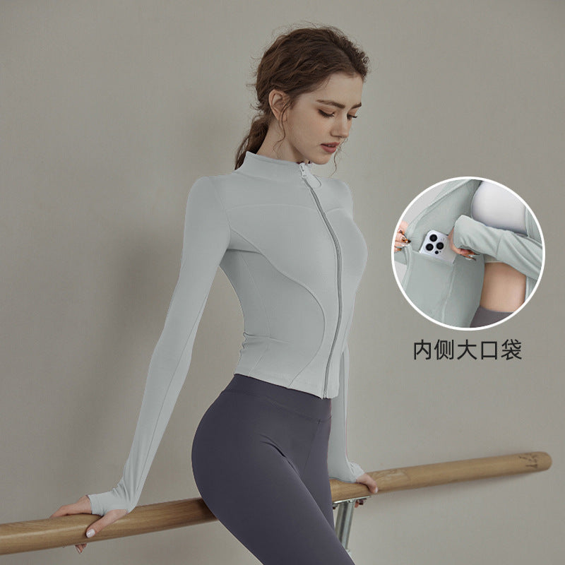 Beautiful and Slimming Yoga Clothes for Women in Spring, Quick-Drying Running Clothes, Outdoor Sports Jackets, Long-Sleeved Fitness Clothes, Waist-Cinching Tops