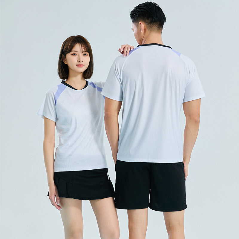 Quick-Drying Breathable Adult Table Tennis Uniforms, Couple's Short-Sleeved Badminton Uniforms, Tennis Sports Training Uniforms, Running Uniforms with Printing