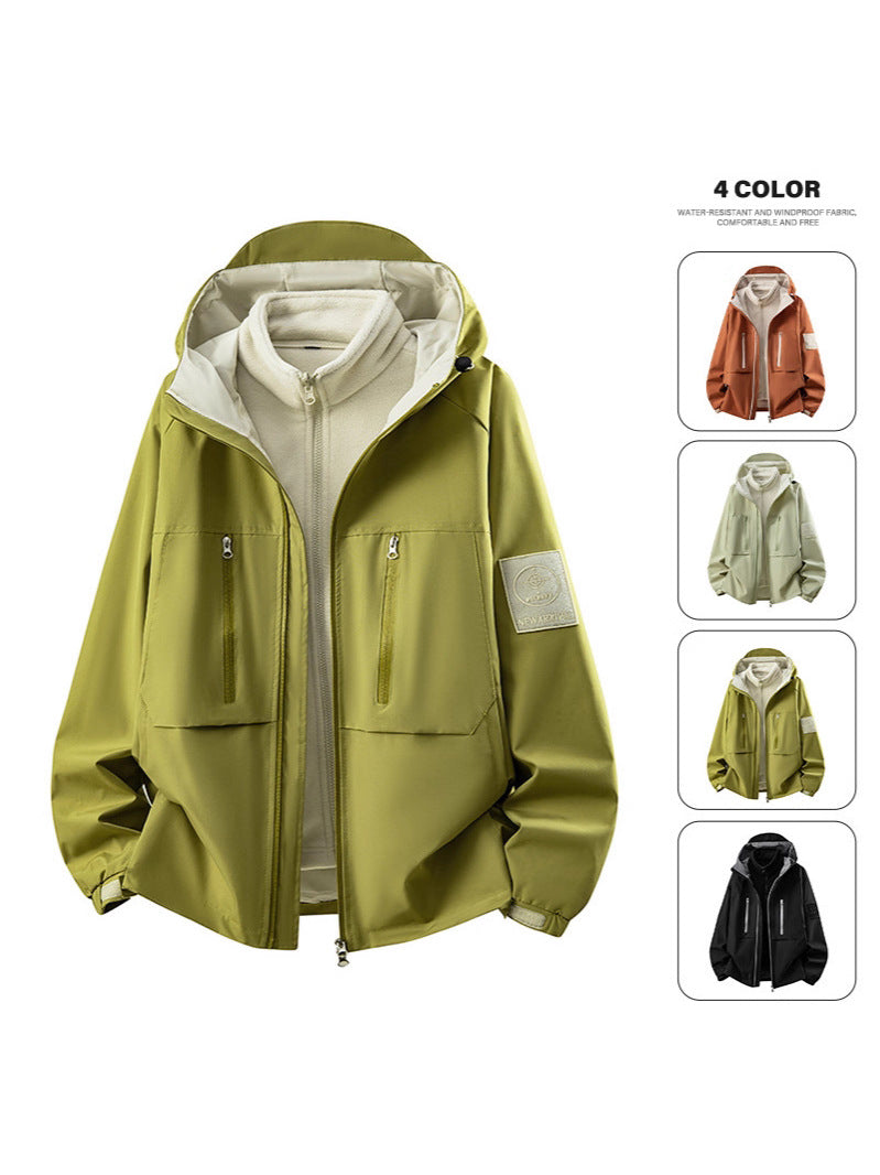 Outdoor Jackets for Men and Women, Three-In-One Jackets, Autumn and Winter Windproof and Waterproof Couple Jackets, Velvet Thickeneded Jackets, Two-Piece Set