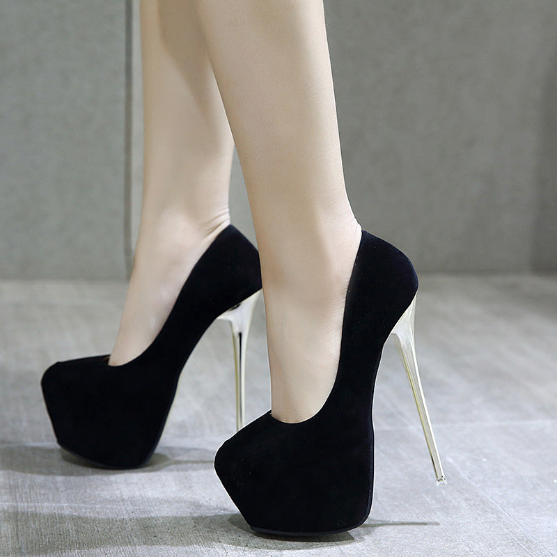 Super high heel 16cm shallow mouth single-layer shoes waterproof platform nightclub sexy stiletto heel round toe women's shoes hate sky high heels 14cm