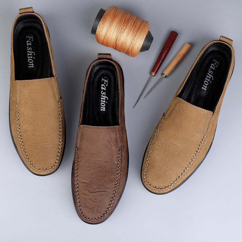 Men's Loafers Genuine Leather 2025 Winter First Layer Cowhide Single Shoes Men's Fashion Casual Leather Shoes Flat Men's Shoes