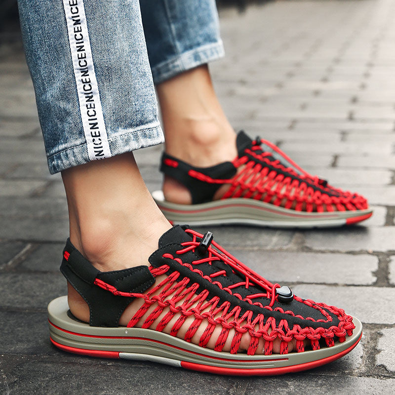 New Casual Men's Shoes Spring and Summer Woven Sandals Fashion Trend Beach Shoes Toe Slip-on Lazy Shoes
