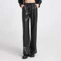 Women's Leather Pants 2025 New Autumn and Winter Black High-Waisted Loose Straight Slimming Petite Pu Leather Wide-Leg Pants
