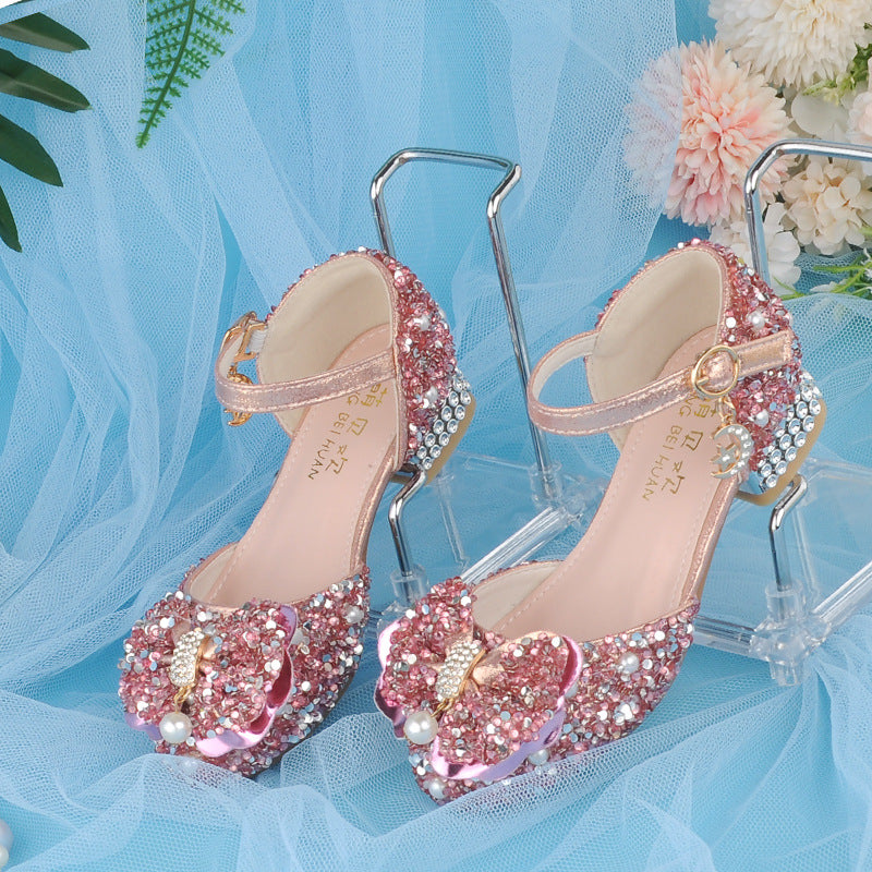 Cinderella Crystal Shoes Silver Model 4 Years Old Party 5 Princess Shoes 6 Little Girl Leather Shoes Children's High Heels 7 Sweet
