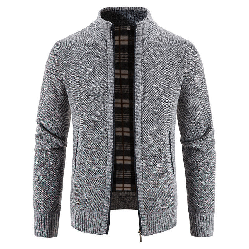 Foreign trade Men's autumn and winter cardigan zipper sweater velvet stand collar jacket men's loose sweater coat top men