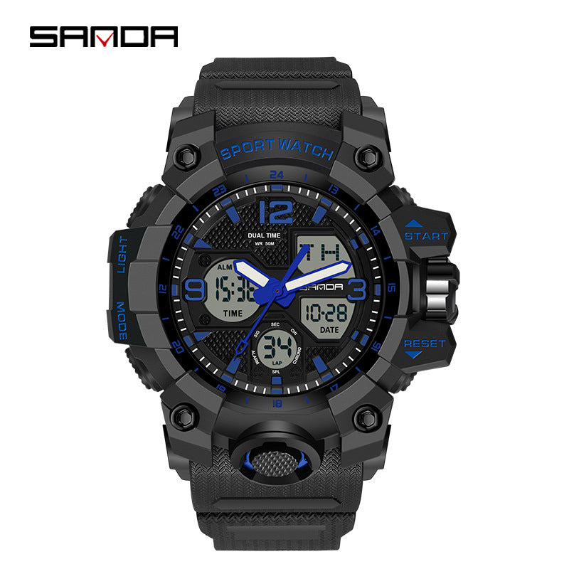 Sanda Hot-Selling Watch Korean Version Student Party Multi-Functional Waterproof Alarm Clock Electronic Watch Cool Dual Display Luminous Sports Watch
