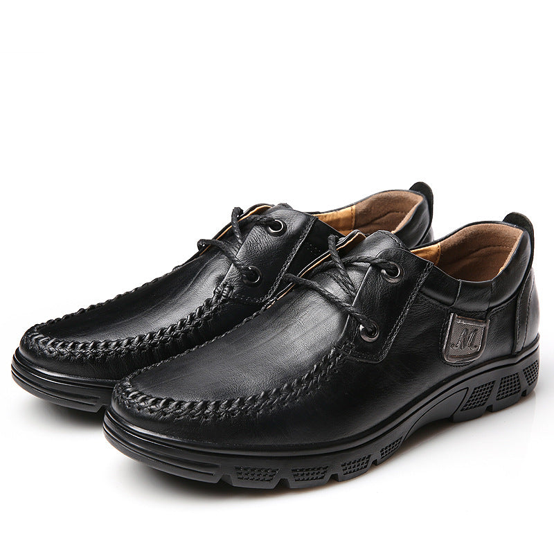 Men's formal leather shoes new low heel youth top leather fashion trend hand stitching casual lace-up men's shoes