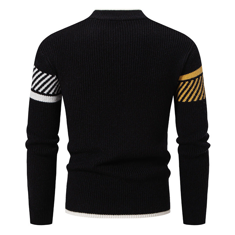 Lazy Style Sweater Men's Autumn and Winter 2024 New Half-turtleneck Knitted Sweater Men's Color-block Base Shirt Warm Sweater