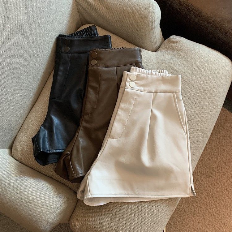 Pu Leather Pants Hot Girl Solid Color Casual Shorts Women 2025 New Petite Autumn Winter New High Waist Slim Versatile