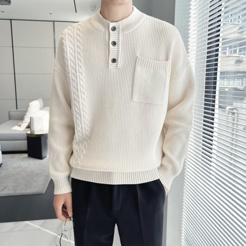 2025 Japanese Retro Sweater for Men, Winter Trendy Brand, Solid Color, Loose Fit, Knitted Sweater, Versatile and Fashionable