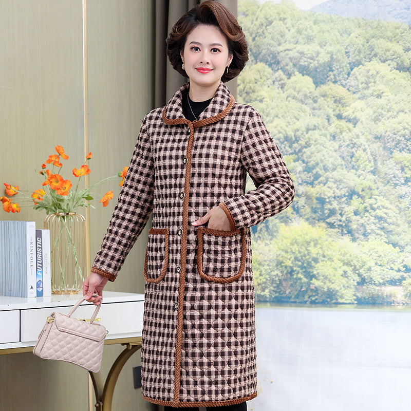 Light and thin cotton-padded coat for women's mid-length mother's autumn and winter fleece-lined warm cotton-padded jacket western-style middle-aged and elderly women's cotton-padded jacket coat