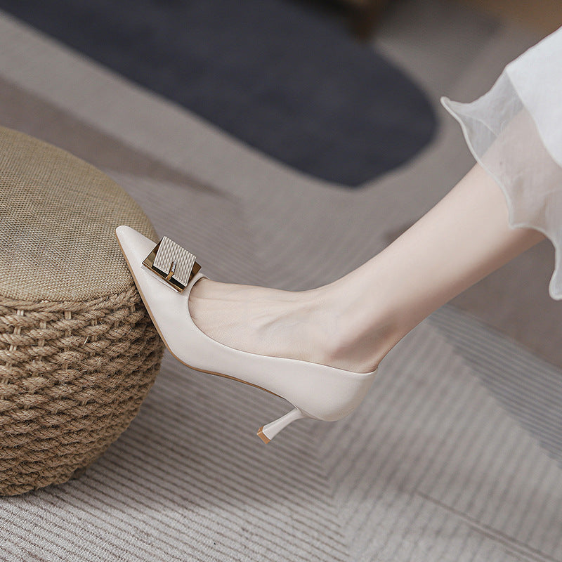9877-1 Stiletto girls High Heels 2024 Spring and Summer New Style Comfortable Pointed Toe Professional Work Shoes Elegant Single Shoes