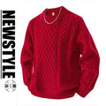 New Men's Sweater Winter New Round Neck Solid Color All-match Knitted Sweater Boys' Base Sweater Warm Trend