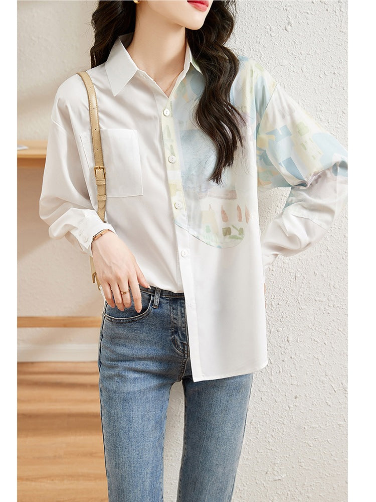 Designer Women's Niche Shirt Blouse French Style 2025 New Style Stitching Shirt for Women Spring and Autumn