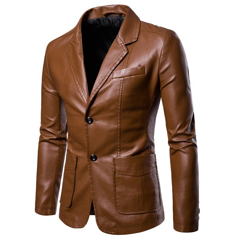 2025 High-Quality Korean Style Trendyy Men's Pu Leather Jacket Spring & Fall New Men's Suit Collar Leather Jacket for Men
