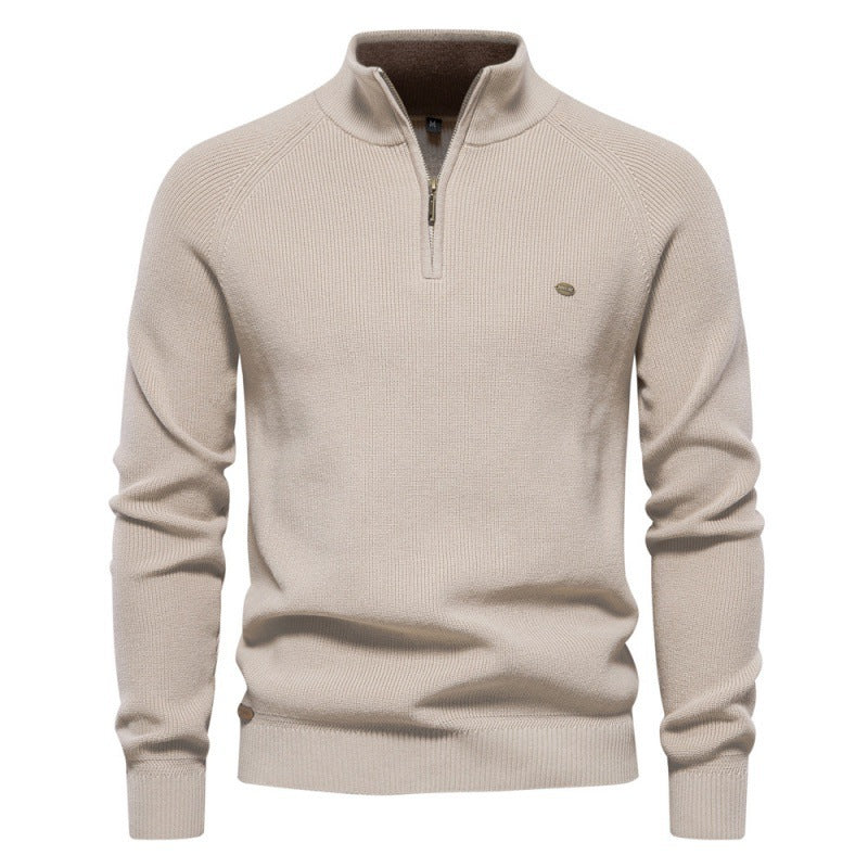 New Men's Long-Sleeve Autumn and Winter Versatile Stand Collar Casual Solid Color Sweater Half-Open Men's In-Stock Wholesale