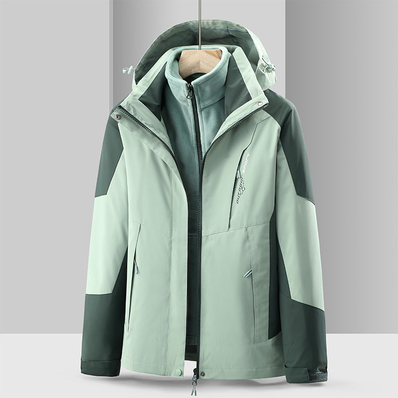 Cross-Border 2023 Outdoor Waterproof and Windproof Three-In-One Detachable Two-Piece Fleece Jacket for Men and Women, Mountaineering Clothing