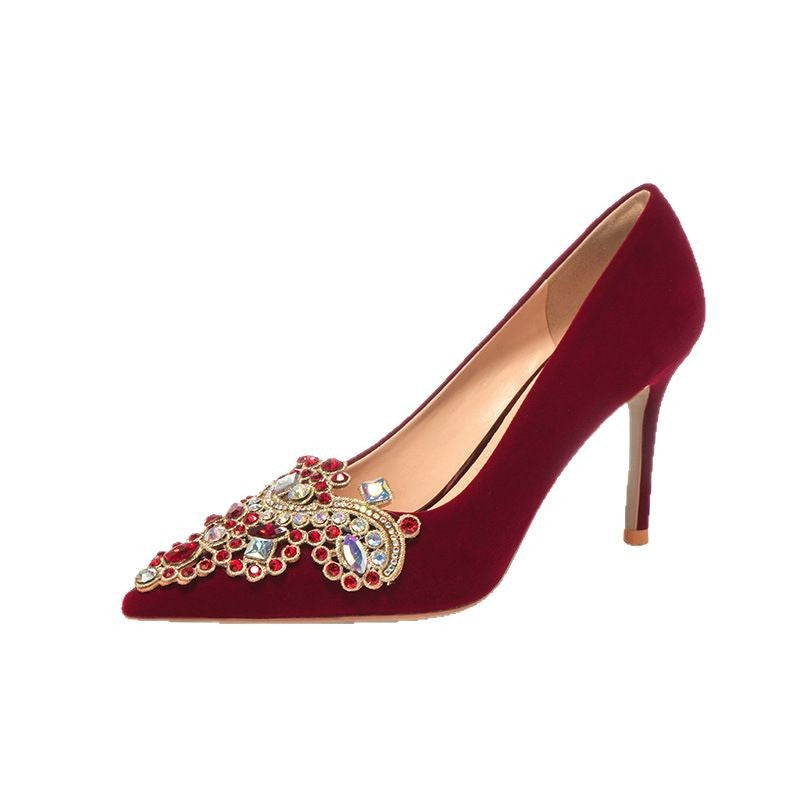 878-1 Red Wedding Shoes Women's 2025 New Chinese Xiuhe Bride High Heels Bridesmaid Dress Wedding Shoes
