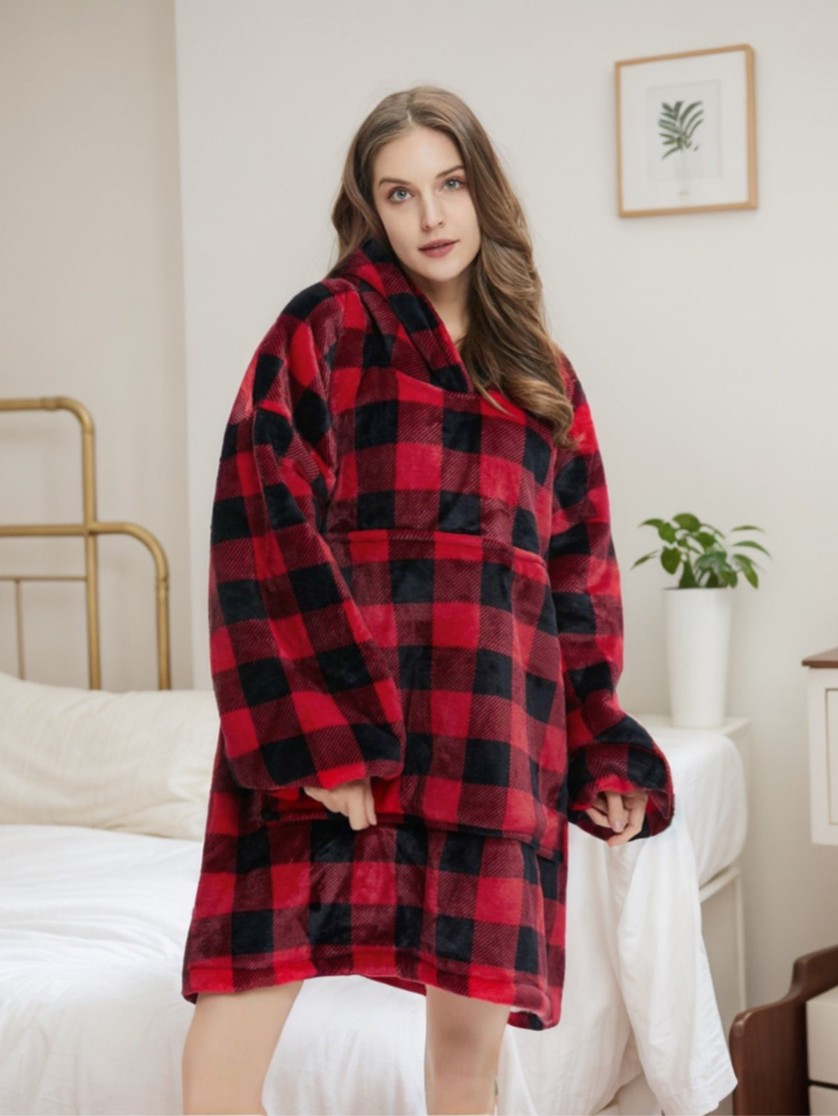 2021 Winter Fleece-Lined Thickened Navy Blue and Dark Gray Zip-Up Lazy Blanket Long-Sleeve Casual Flannel Hoodie
