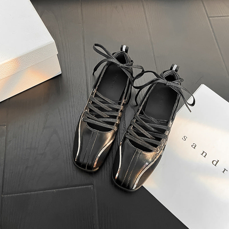 South Korea Niche Sports Ballet Shoes Women's Silver White Vintage German Training Shoes Flat Strap Mary Jane Shoes Women