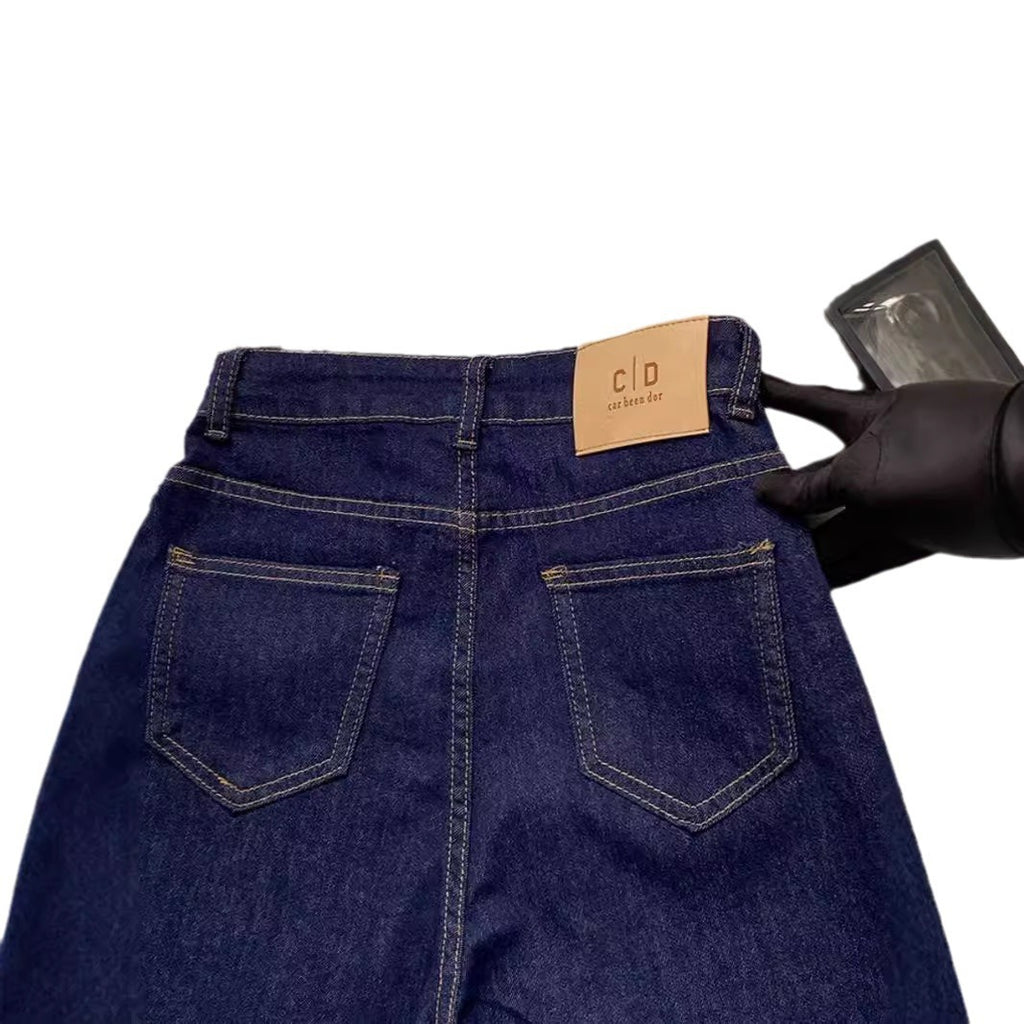 Denim Blue Straight-Leg Jeans for Women, Spring and Autumn 2025 New Style, High-Waisted Design, Slimming, Loose Wide-Leg Pants