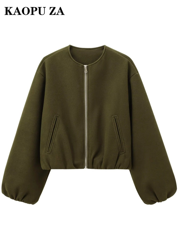 KAOPU ZA Women's 2025 Winter Soft Base All-Match Long Sleeve Soft Bomber Jacket Coat