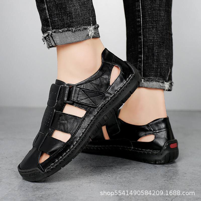 Cross-border explosions plus size long-term stocking hand-stitched leather casual beach men's sandals