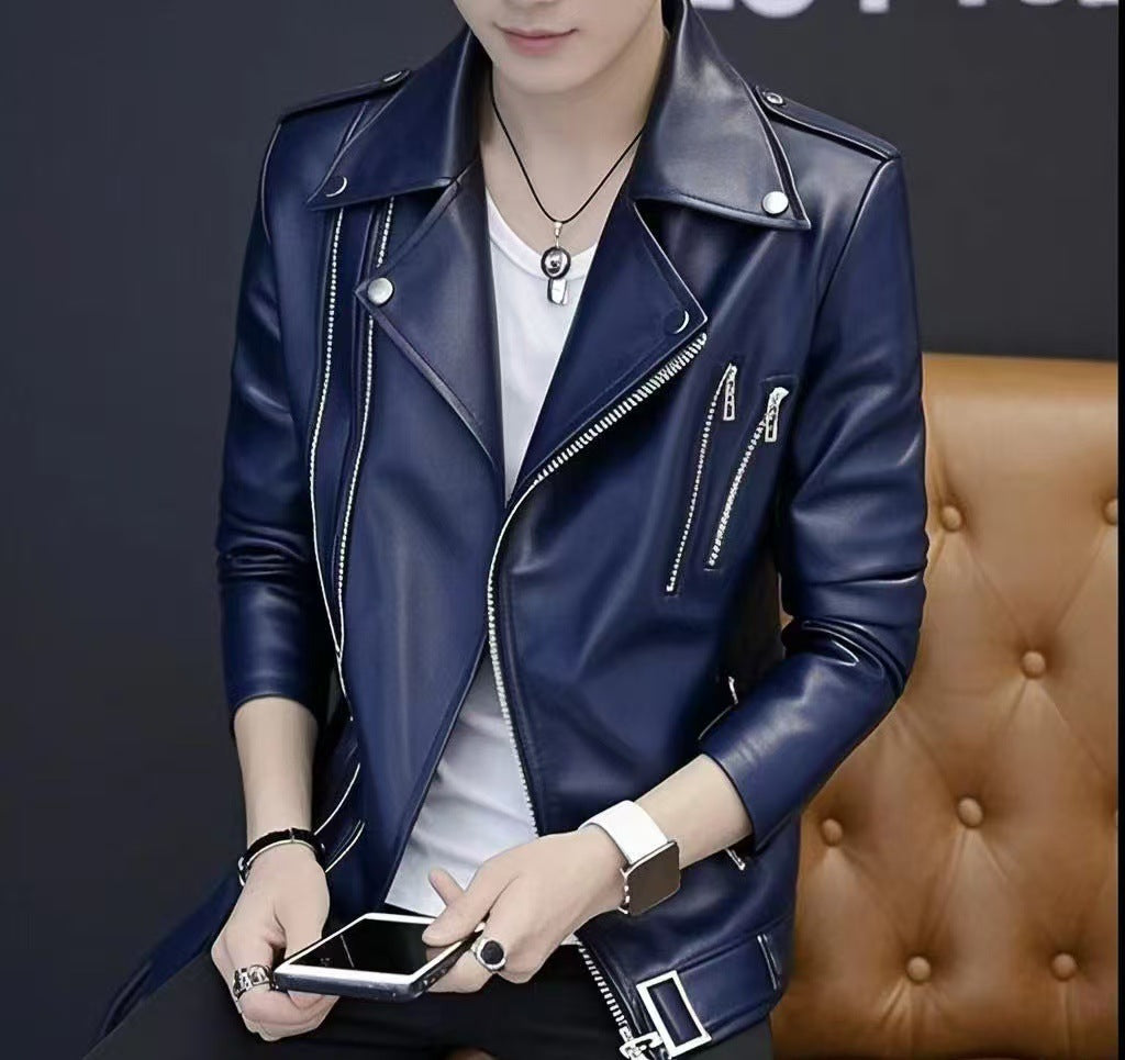 Men's Leather Jacket for Spring and Autumn Korean Style Fashionable Duffian Handsome New White Leather Jacket Men's 2025 Spring Clothes Trendy