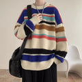 Autumn and Winter New Men's Sweater Loose Round Neck Striped Sweater Men's Fashionable Contrast Color Pullover Warm Top Clothes