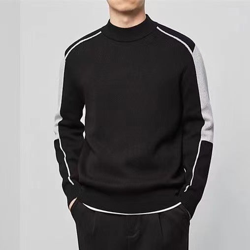 Men's Light business 2023 autumn and winter New round neck pullover casual simple contrast color sweater men's top